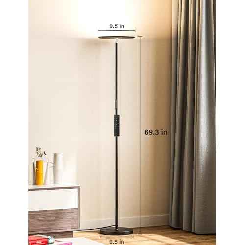 Modern LED Floor Lamp - Remote & Touch Control, 40W/2400LM Sky Torchiere Standing Lamp, Fully Dimmable, 3 Color Temperatures, Ideal for Living Room & Bedroom, Easy to Assemble