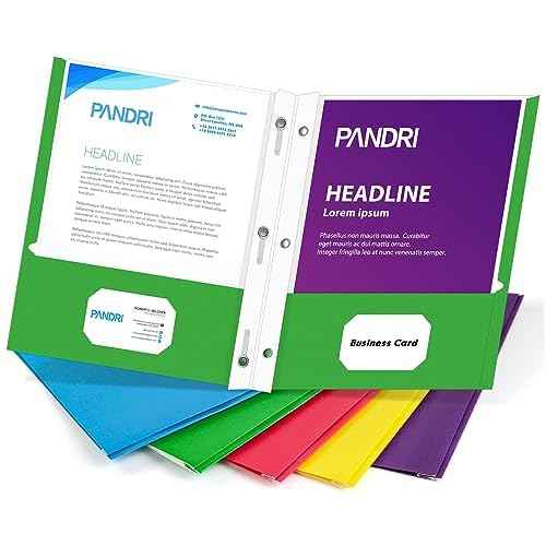 Two Pocket Folders, PANDRI 100 Pack Two Pocket Folders with Prongs, Designed for Office and Classroom, Assorted 5 Colors 2 Pocket 3 Prong Folders