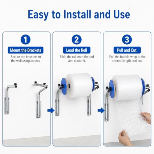 MiBoce 120CM Wall Mount Bubble Foam Wrap Dispenser Galvanized Steel Packaging Holder