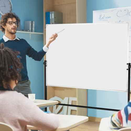 Lincia Lincia Adjustable Whiteboard Easel Stand Only Large Mobile Rolling Whiteboard Stand on Wheels Double-Sided Standing Dry Erase Board Mounting Brackets for Home Office Classroom School (Black)