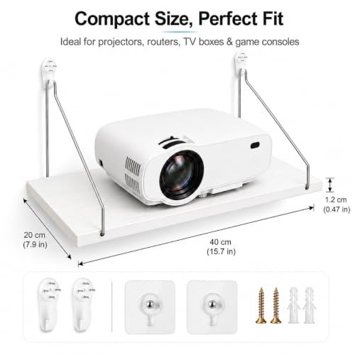 White Mini Projector Shelf No Drill Mount 16×8 Inch - 3 Installation Options