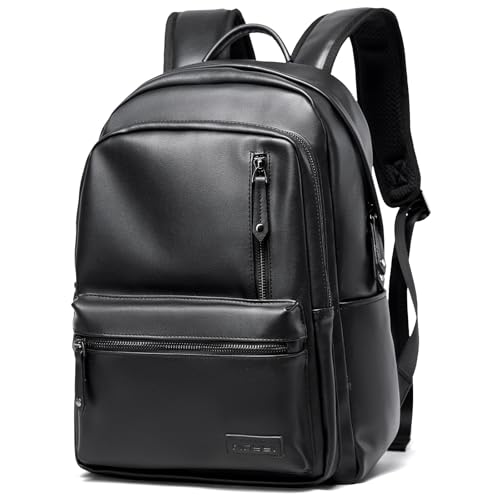 Laptop Backpack For Men Women Waterproof 15 Inch Pu Leather Black Casual Backapck For Work Business Travel College