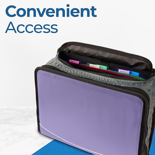 Case-it Mighty Zip Tab School Zipper Binder | 3-Inch O-Rings, 600-Sheet Capacity, 5-Subject Expanding File Folder, Multiple Pockets & Storage Organizer, Shoulder Strap | D-146 Lavender