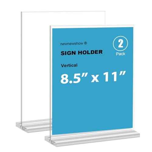 newnewshow 8.5x11 Clear Acrylic Sign Holder, Display Stand, Plastic Card Holder for Business, Office, Retail (2 Pack 8.5x11)