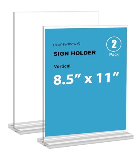 2 Pack 8.5x11 Clear Acrylic Sign Holders Display Stands for Menus & Promotions