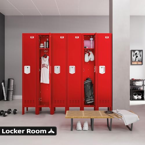 Lockable 5-Door Metal Locker Cabinet, 66In H Steel Storage for Home, School, Office, Gym - Red