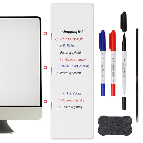 Magnetic Monitor Memo Board with 3 Markers & Eraser - Desk Organizer