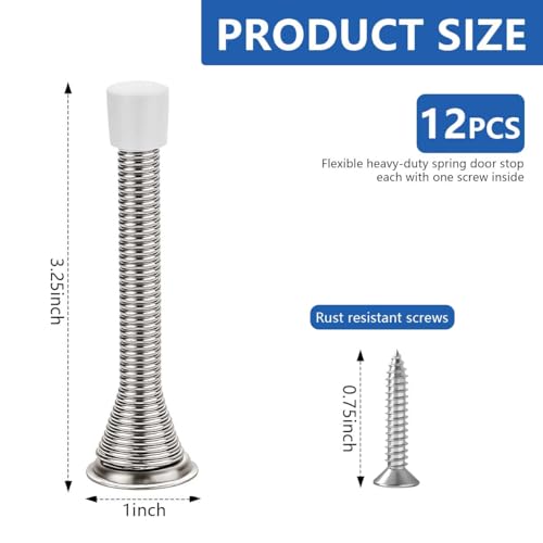 KISEER Satin Nickel 12 Pack Spring Door Stops - Heavy Duty Wall Protectors