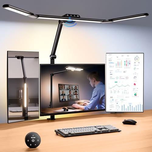 Quntis 32.5" Architect Desk Lamps for Office Home Dorm - Eye Care 3 Light Bar 1100LM Bright, Ambient Backlight, Radar Sensor, Remote Control, 2H Timer, Workbench Drafting Reading Video Conference Task