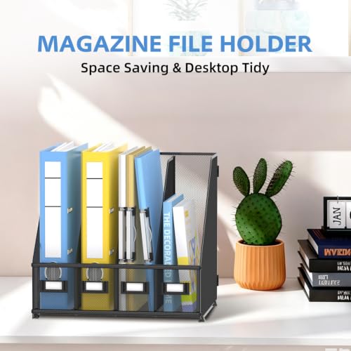 JMHUD Black 4 Vertical Compartments Magazine File Holder Metal Organizer