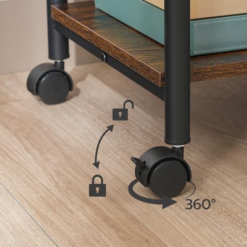 HOOBRO Printer Stand, 2-Tier Industrial Under Desk Printer Cart with Shelf, Mobile Heavy Duty Storage Rack on Wheels for Home, Office, Rustic Brown and Black BF02PS01G1