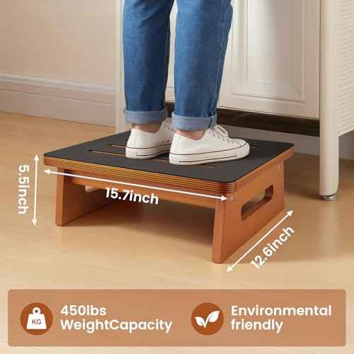 Landrip Step Stool for Adults Seniors with Non-Slip Rubber Stepping Surface, Heavy Duty Wooden Step Stool, Bed Steps for High Beds, Bathroom, Bedroom, Kitchen & Kids Bedside Support