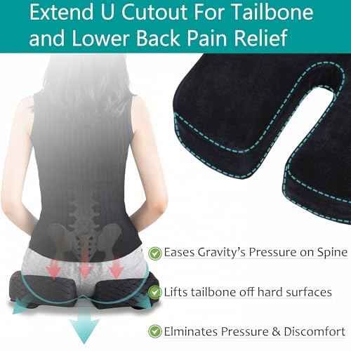 Large Pressure Relief Office Car Seat Cushion,10-Inch Extended U-Cutout,Sciatica & Back Coccyx Tailbone Pain Relief Chair Pad,Memory Foam Butt Pillow for Computer Desk,Wheelchair, Car