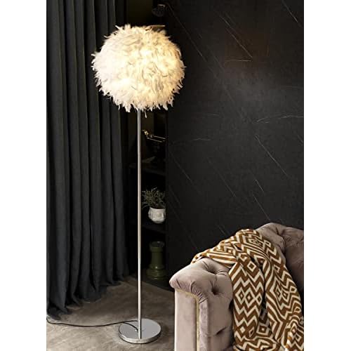 Floor Lamp, Elegant White Feather Standing Lamps with On/Off Switch