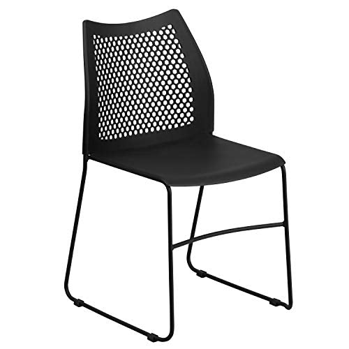 Emma + Oliver Black Sled Base Stack Chair - Multipurpose Plastic Guest Chair