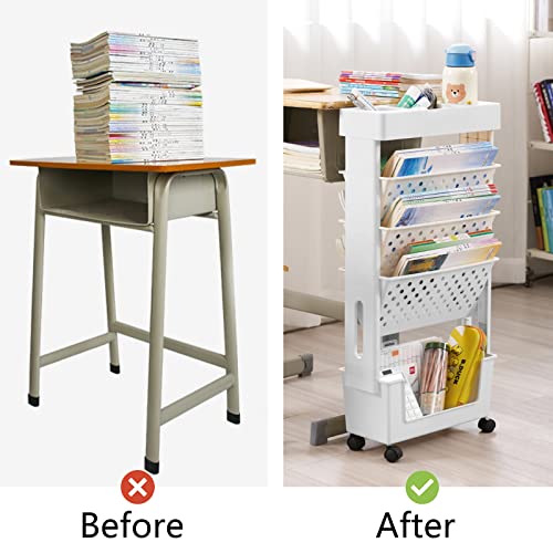 Large White CINPIUK Rolling Office Paper Organizer Cart with 5 Tiers Slim File Storage