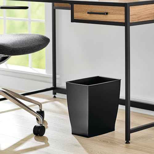 iDesign Small Plastic Bathroom Trash Can, Slim Rectangle Garbage Bin for Bedroom, Office, Dorm, Black