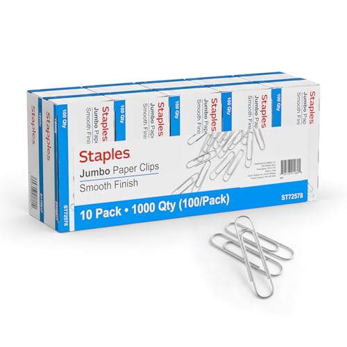 Staples Jumbo Paper Clips, 1,000-Pack - Large Steel, Silver