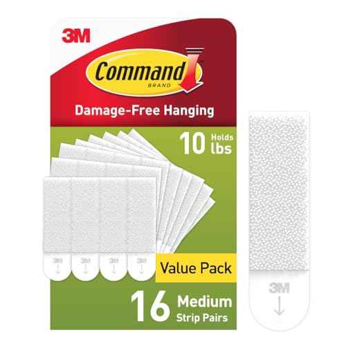 Command 10 lb Medium Picture Hanging Strips 16 Pairs (32 Command Strips), Damage-Free Hanging Picture Hangers, No Tools Wall Hanger for Christmas Decorations