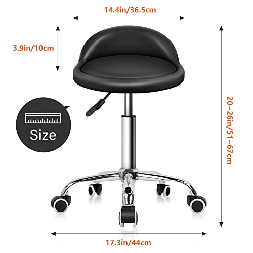KKTONER Black PU Leather Adjustable Swivel Rolling Stool with Back Rest