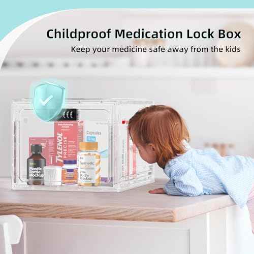 HOLYHY Medicine Lock Box for Safe Medication Storage, Large Refrigerator Lockable Storage Box for Kitchen Food Safe, Phone Jail iPad Tablet Lock Boxes for Kids Home/Office (Clear)