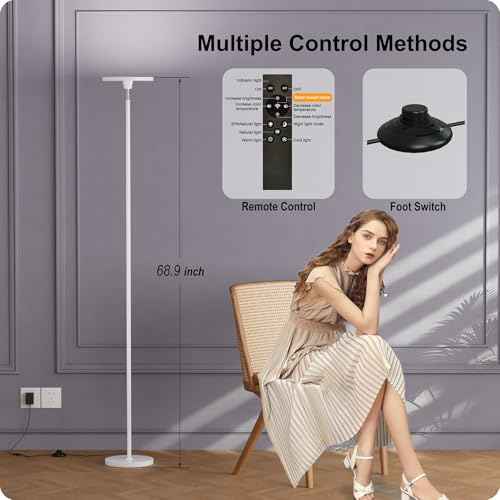Dimmable Floor Lamp with Remote£¬Floor Lamps for Living Room Bedroom Office£¬Adjustable Brightness (10%-100%)and Color Temperature (3000k- 6000k )£¬Standing Lamp Tall Lamp with Foot Switch (white)