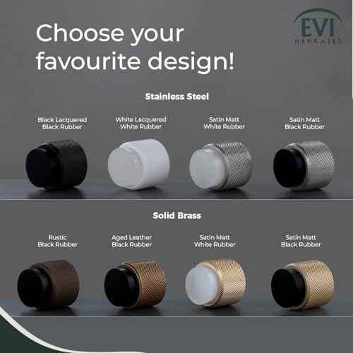 EVI Herrajes | Designer Wall Door Stop - Knurled Texture - 1.1" x 1.1" - Brass Matte Finish Black Rubber - Adhesive and Screw Fastening
