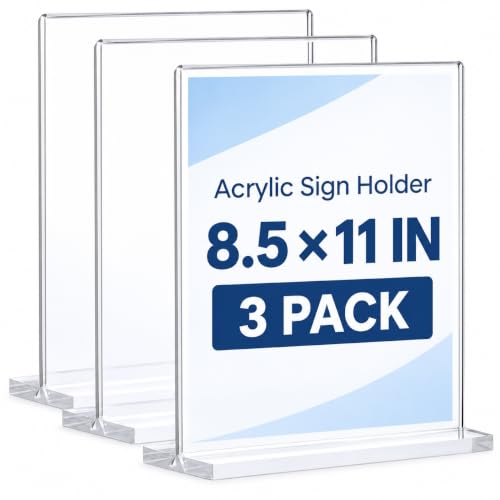 Hoewina 3 Pack Acrylic Sign Holders 8.5x11 Inch Vertical Display Stands