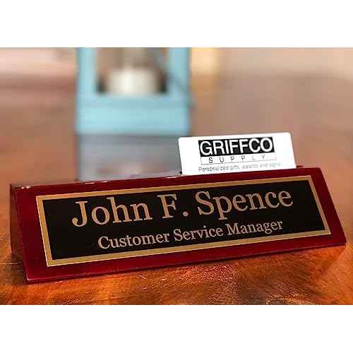 Name Plate for Desk Engraved in USA by Griffco Supply | Desk Name Plate Personalized Plaque with Business Card Holder