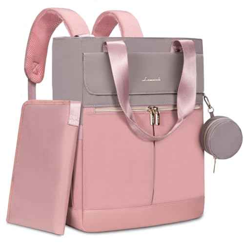 LOVEVOOK Diaper Bag Backpack,Diaper Bag Tote with Insulated Pockets,Baby Bag for Girl Boy with Changing Pad,Large Baby Diaper Bag with Pacifier Case,Anti-Theft Travel Backpack for Women,Pink-Gray