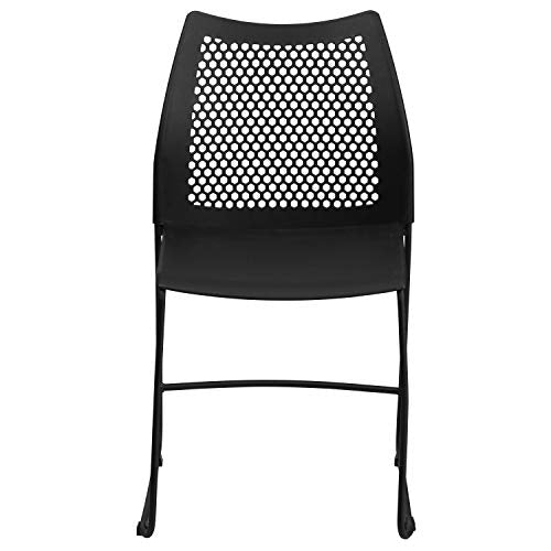 Emma + Oliver Black Sled Base Stack Chair - Multipurpose Plastic Guest Chair