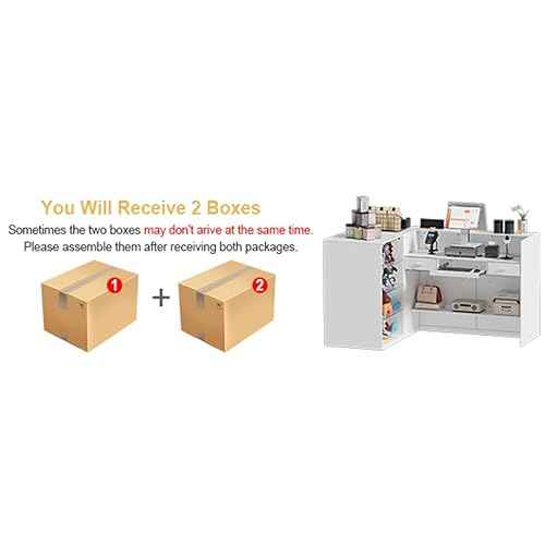 PAKASEPT Reception Desk with Counter for Retail & Checkout,Modern Front Reception Counter with Drawers & Open Shelves,L-Shaped Retail Counter with Storage for Countertop,Beauty Salon,Shop,Bar,White