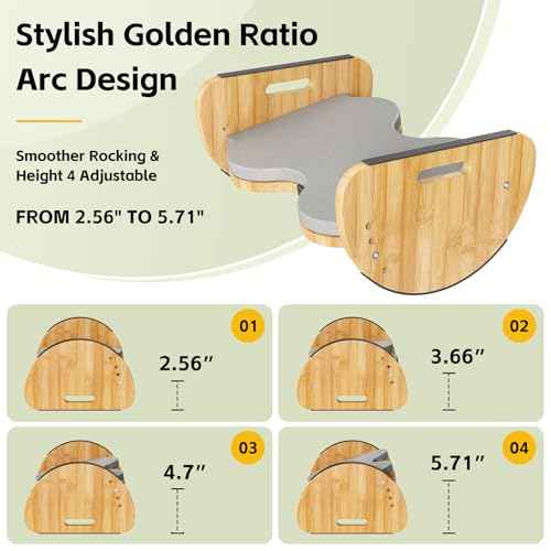Ergonomic Under Desk Bamboo Footrest, 3-in-1 Reversible Rocking Footrest with Footpads, 4 Adjustable Heights Office Foot Stool, Large Anti-Slip Surface, Improves Posture and Blood Circulation