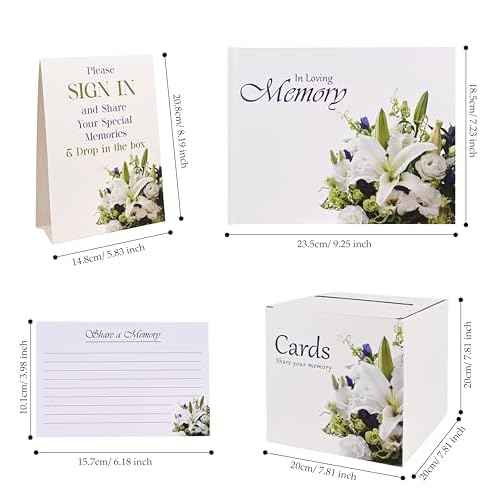 Guest Book Set, Funeral Guest Book, Includes: Guestbook with 100 Pages, 60 Memory Cards, Ball Pen+Pen Stand, Table Sign, Card Box, Celebration of Life Guest Book, Memorial Guest Book