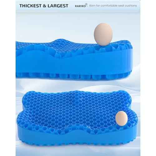 Enlarged 19.7" Gel Seat Cushion, Egg Gel Chair Pads for Wheelchair Pressure Coccyx Sciatica Pain Relief, Cooling Desk Seat Cushion for Kayak, Car, Office Chair Long Sitting[Blue]