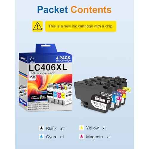 LC406XL Ink Cartridges Replacement for Brother LC406XL LC406 ink Cartridges for Brother Printer MFC-J4335DW MFC-J5855DW MFC-J6555DW MFC-J4535DW MFC-J6955DW 4 Pack High Yield Black Cyan Magenta Yellow