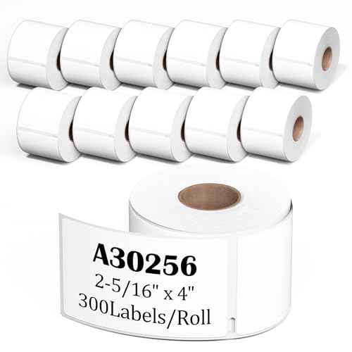 LW White Labels 30256 (2-5/16" x 4") Compatible with DYMO LW Mailing Barcodes Address Postage Labels, Compatible with DYMO Label Printers Labelwriter 450, 4XL& Zebra Desktop Printers,12 Rolls