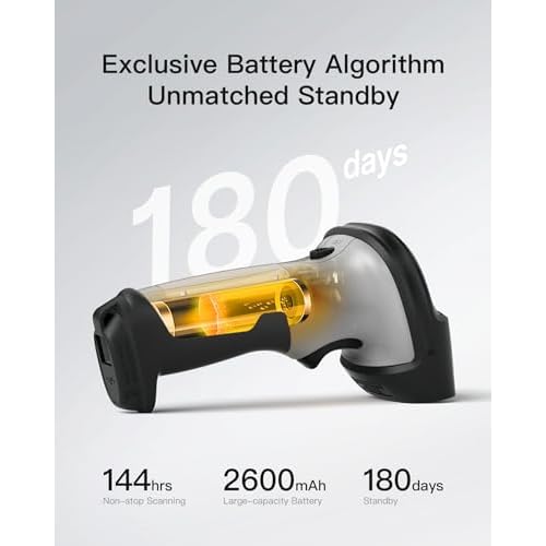 Inateck Bluetooth Barcode Scanner, 1 Charge 180 Days Standby, 35m Range, Automatic Fast and Precise scanning, BCST-70