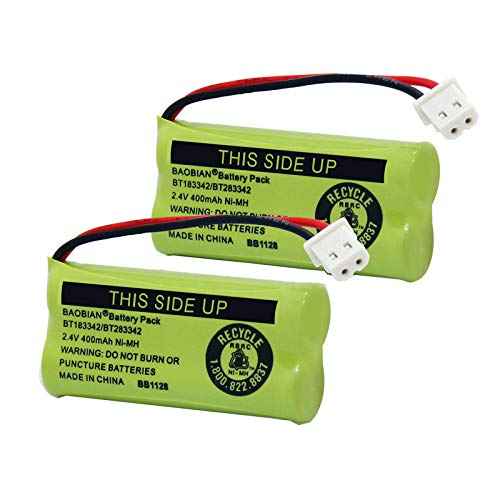 BT183342/BT283342 2.4V 400mAh Ni-MH BT166342/BT266342 BT162342/BT262342 Rechargeable Cordless Phone Battery CS6709 CS6609 CS6509 CS6409 EL52100 EL50003 (2 Pack)