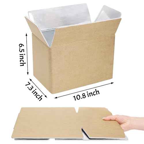 12 Pack Insulated Shipping Box, 10.8'' x 7.3'' x 6.5'' Cold Shipping Boxes with Aluminium Foil Liner for Hot Frozen Food, Small Reusable Foil Cooler Carton Moving Kits for Packing Mailing