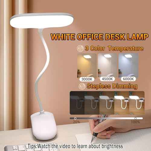 LED Desk Lamp with Clamp, Eye-Caring Clip on Lights for Home Office, 3000mAh Rechargeable Battery Operated Table Lamps,3 Lighting Modes & Brightness Dimmer Light for Kids Students