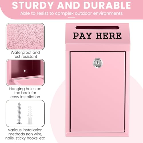 Yaocom Pink Metal Cash Box 10.2 x 5.7 x 2.8 Inch with Keys for Retail & Security