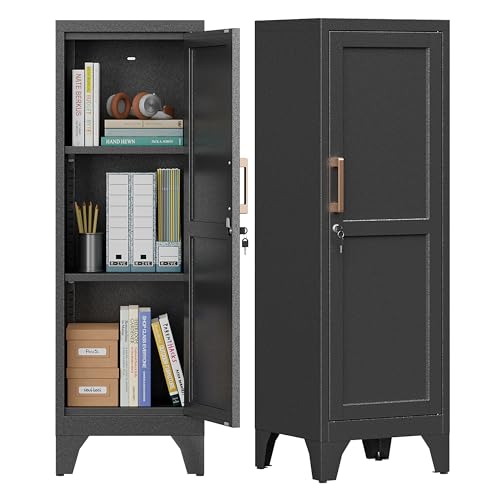 46"H Black Metal Locker with 1 Lockable Door and 2 Adjustable Shelves