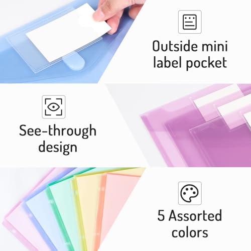 Forvencer Binder Pocket 10 Pack - Super Heavyweight Plastic Folder Set, Multi-Color