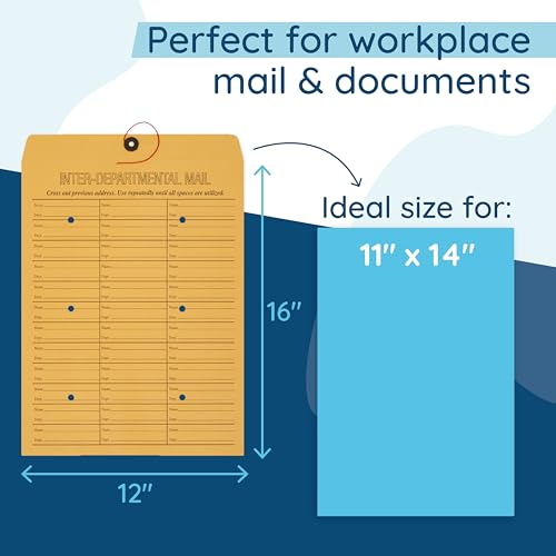 25 Pack 12x16 Interoffice Envelopes with String & Button Closure