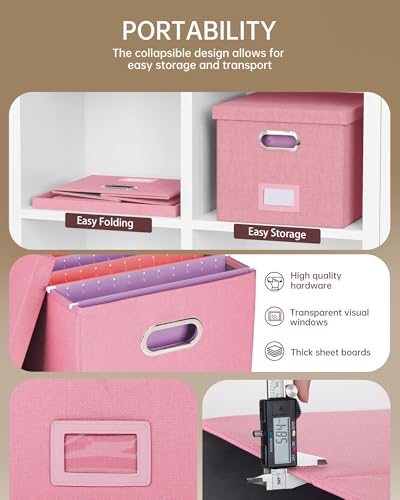 Oterri Pink File Organizer with Lid - Portable Letter File Box for Office & Home, 1 Pack