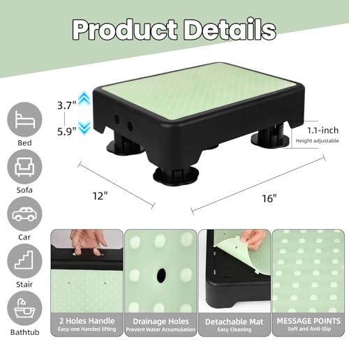Night Glow Adjustable Step Stool for Seniors Adults - Green, 3 Heights