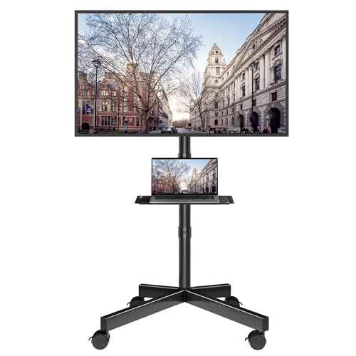 BONTEC Mobile TV Stand with Tilt Function, Rolling TV Stand for 23-60" LED, LCD, OLED TVs, Holds up to 88lbs, Max VESA 400x400mm, Adjustable Media Shelf (Black, 17.1x15.1x53.1 in)