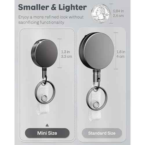 Uniclife 2 Pack Heavy Duty Metal Retractable Badge Reel for Badge Holder Retractable Keychain All Metal Casing with Stainless Steel Spring Coil 23.6 Inch Nylon Rope Belt Clip and Key Ring