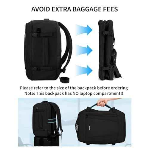 ECOHUB 17'' Small Travel Backpack, United Airlines Personal Item Bag 16.7"x10"x8" with 13 Pockets Carry on Backpack with USB Port Luggage Sleeve Travel Essentials for Men Women Water Resistant, Black